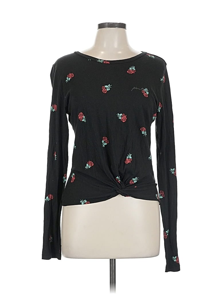 Pre-owned Victoria's Secret Pink Long Sleeve T-shirt In Black