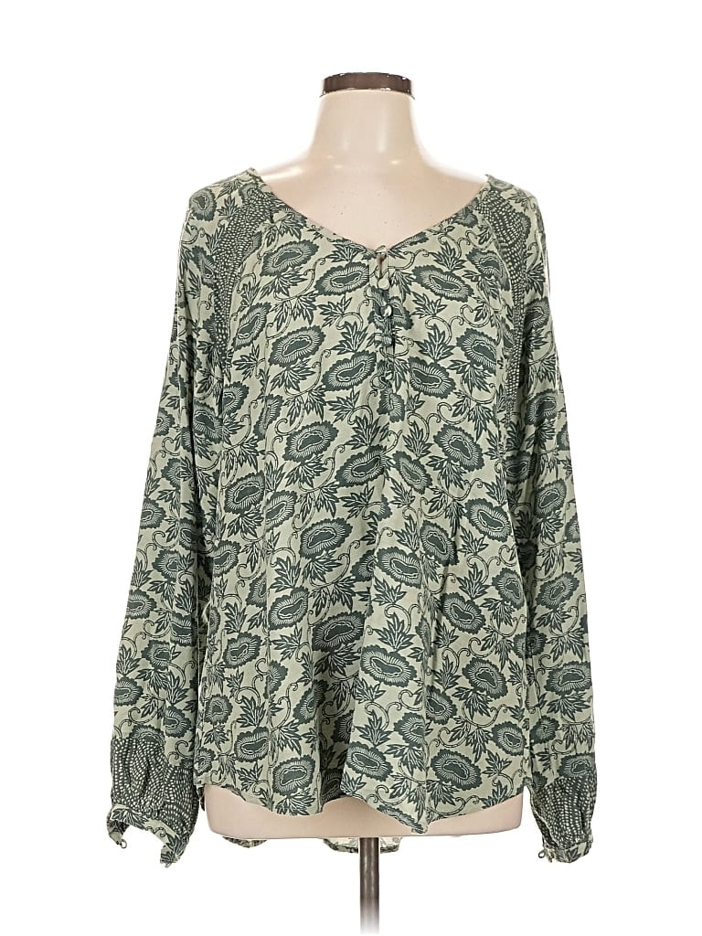 Pre-owned Knox Rose Long Sleeve Blouse In Green