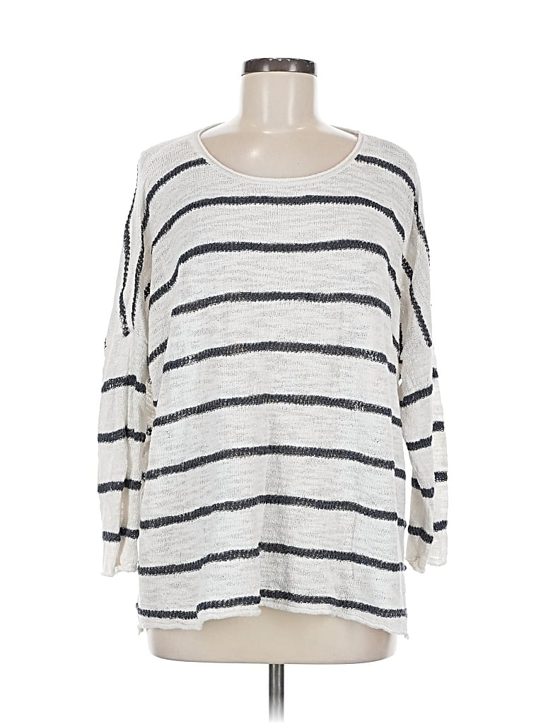 Pre-owned Lou & Grey Long Sleeve Top White Boatneck Tops