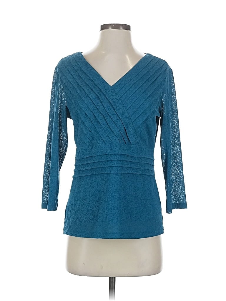 Pre-owned Coldwater Creek 3/4 Sleeve Top Teal V Neck Tops In Blue