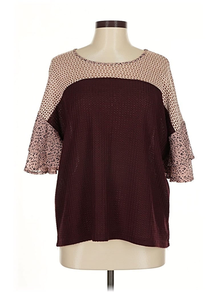 Pre-owned Umgee 3/4 Sleeve Top Burgundy Square Neckline Tops