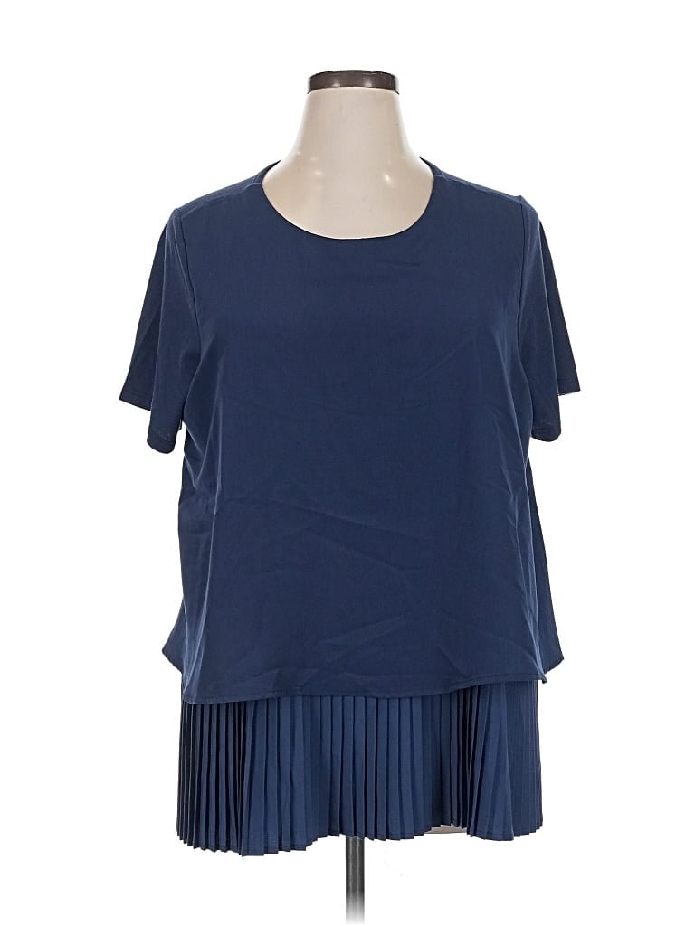 Pre-owned Dg^2 By Diane Gilman Short Sleeve Top Blue Scoop Neck Tops