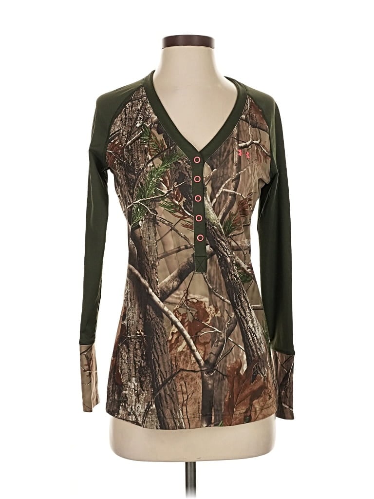 Pre-owned Under Armour Long Sleeve Top Green V Neck Tops