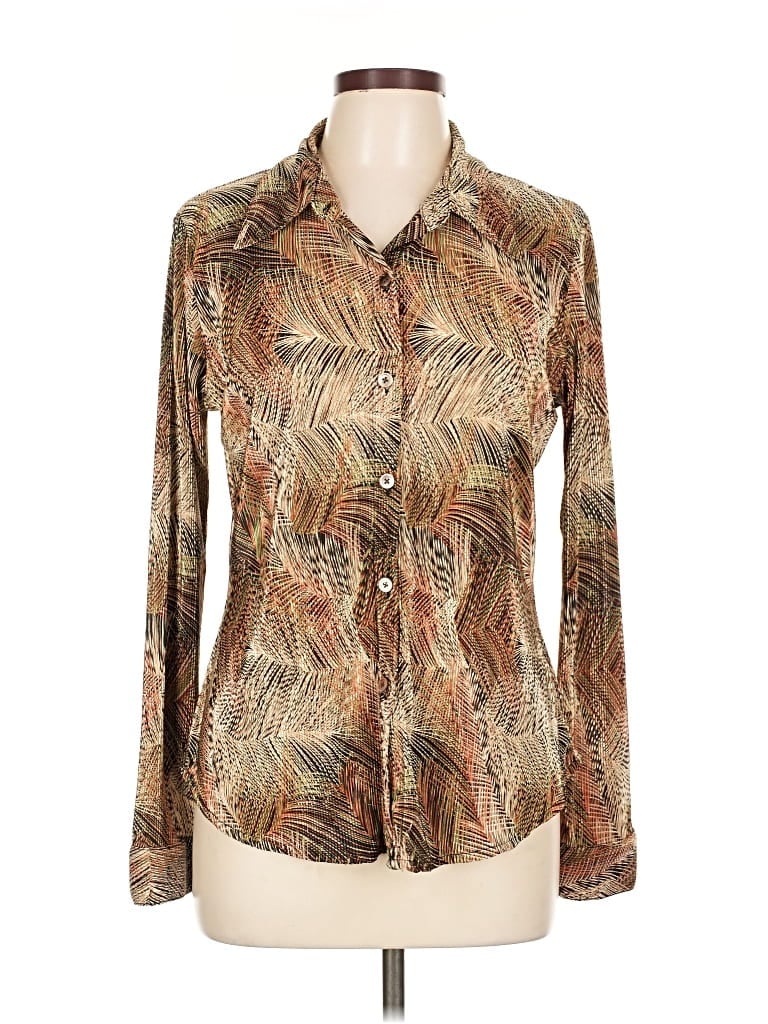 Pre-owned Karen Kane Long Sleeve Blouse In Brown