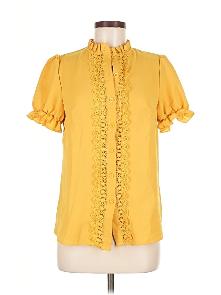 Pre-owned Unbranded Short Sleeve Blouse In Yellow