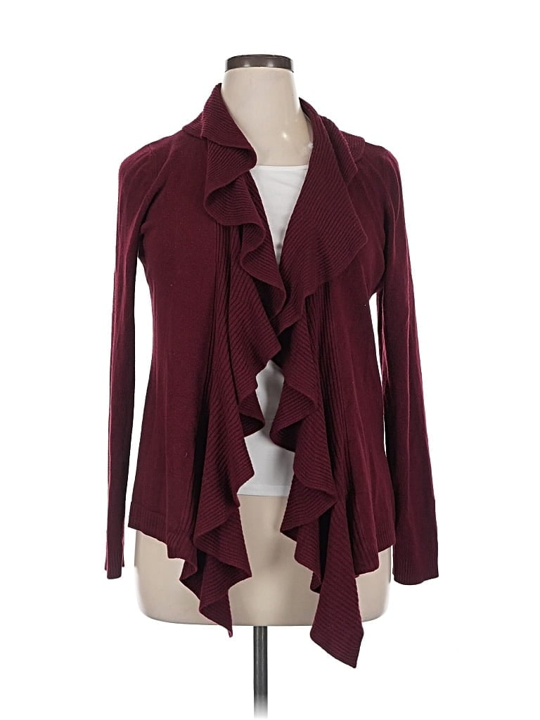 Pre-owned Karen Scott Cardigan Sweater In Burgundy