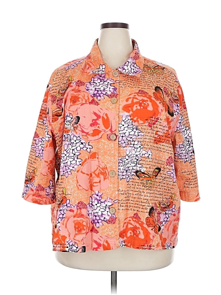 Pre-owned Jane Ashley 3/4 Sleeve Button Down Shirt In Orange