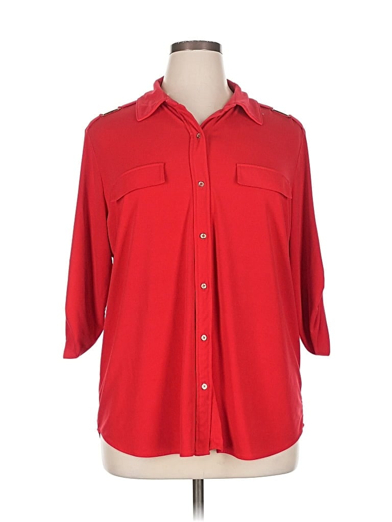Pre-owned Carmen Marc Valvo 3/4 Sleeve Blouse In Red