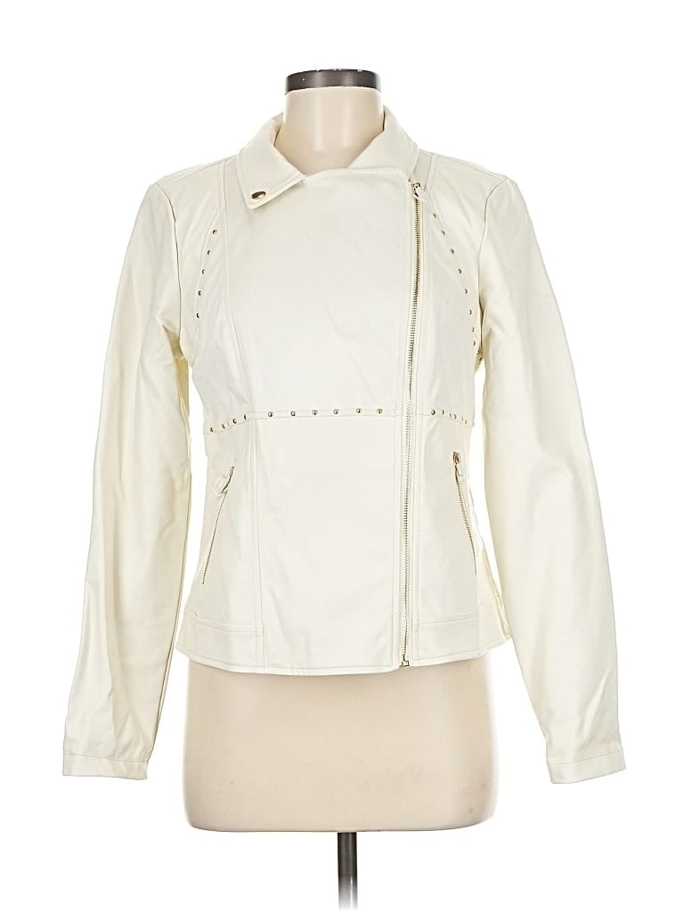 Just Fab Faux Leather Jacket In White