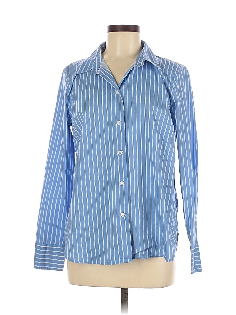 Pre-owned H&m Long Sleeve Button Down Shirt In Blue
