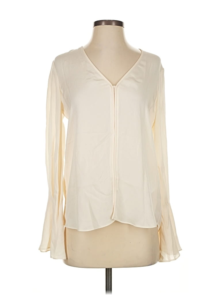 Pre-owned Joie Long Sleeve Silk Top Ivory Plunge Neckline Tops In White