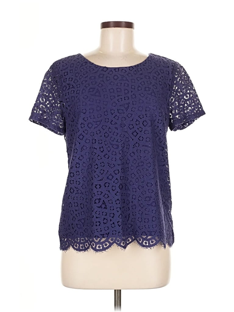 Pre-owned J.crew Factory Store Short Sleeve Top Blue Keyhole Neckline Tops