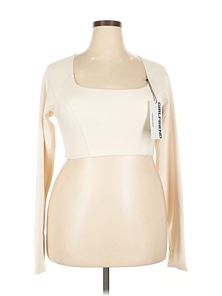 Girlfriend Collective Long Sleeve Top Ivory Square Neckline Tops In Neutral