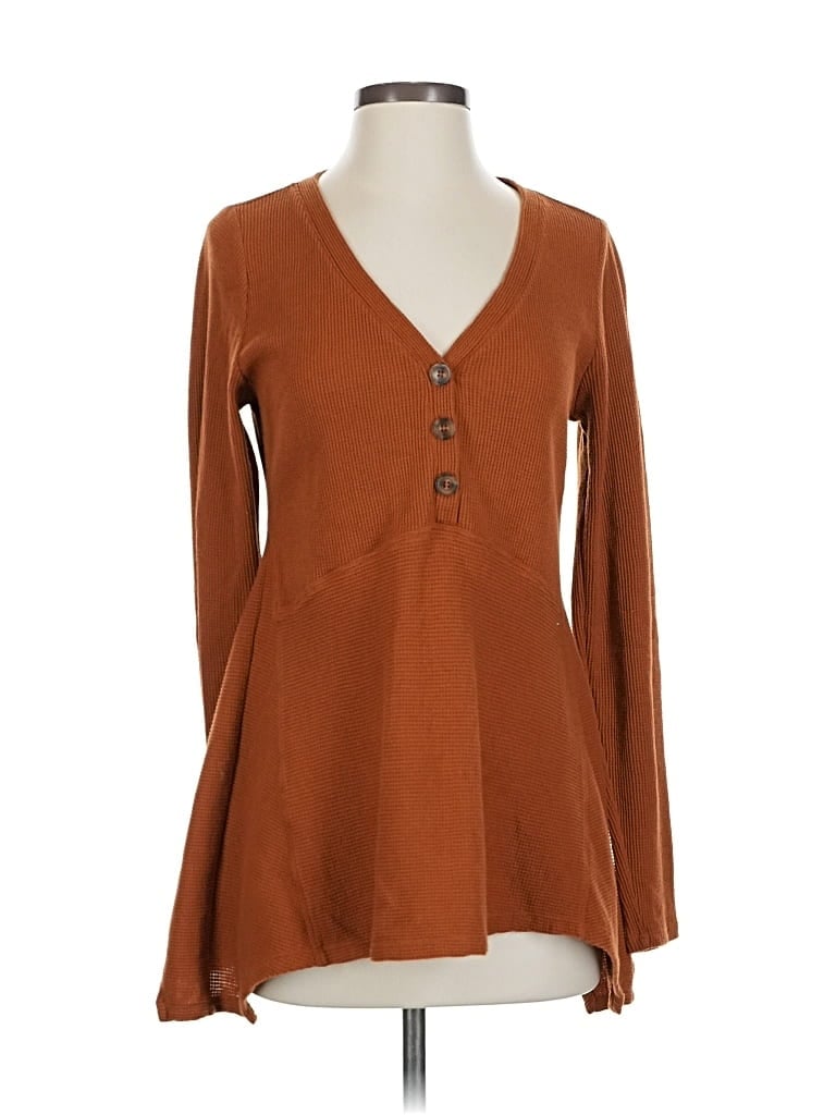 Pre-owned Maeve By Anthropologie Long Sleeve Henley Shirt In Brown