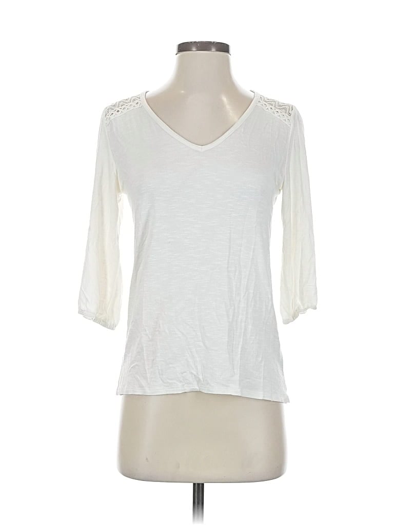 Pre-owned Loveappella 3/4 Sleeve Top Ivory V Neck Tops In White