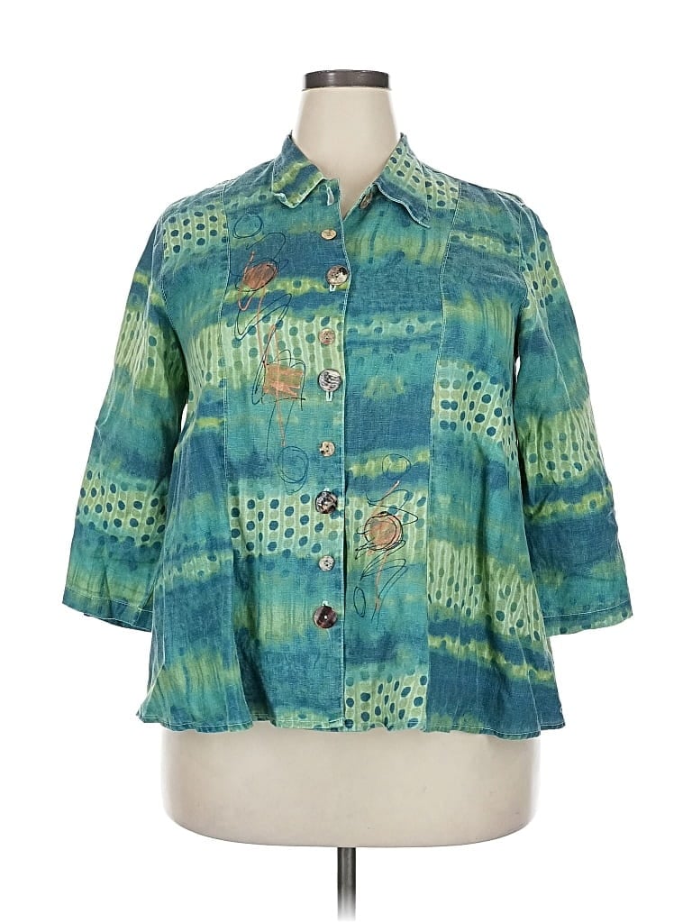 Pre-owned Assorted Brands 3/4 Sleeve Button Down Shirt In Blue