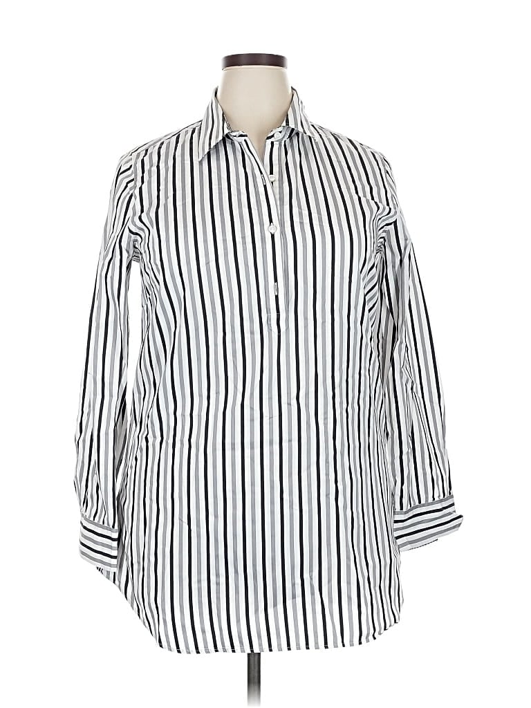 Pre-owned J. Mclaughlin Long Sleeve Button Down Shirt In Silver