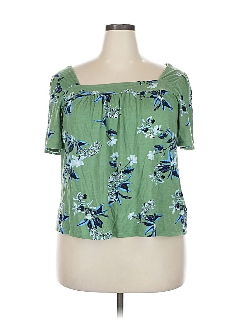 Pre-owned Lucky Brand Short Sleeve Blouse In Green