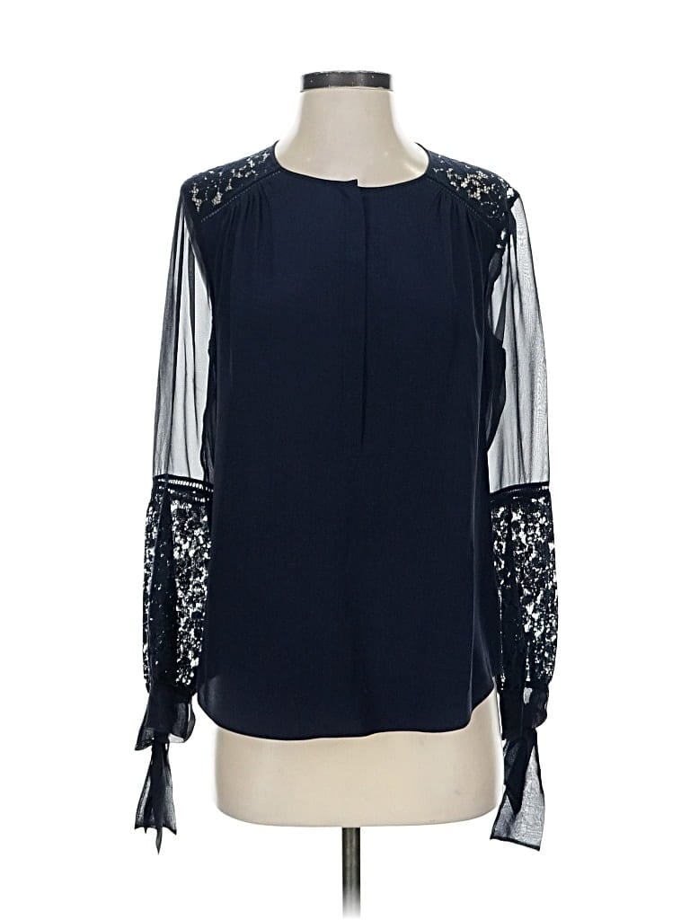 Pre-owned Rebecca Taylor Long Sleeve Silk Top Blue Keyhole Neckline Tops