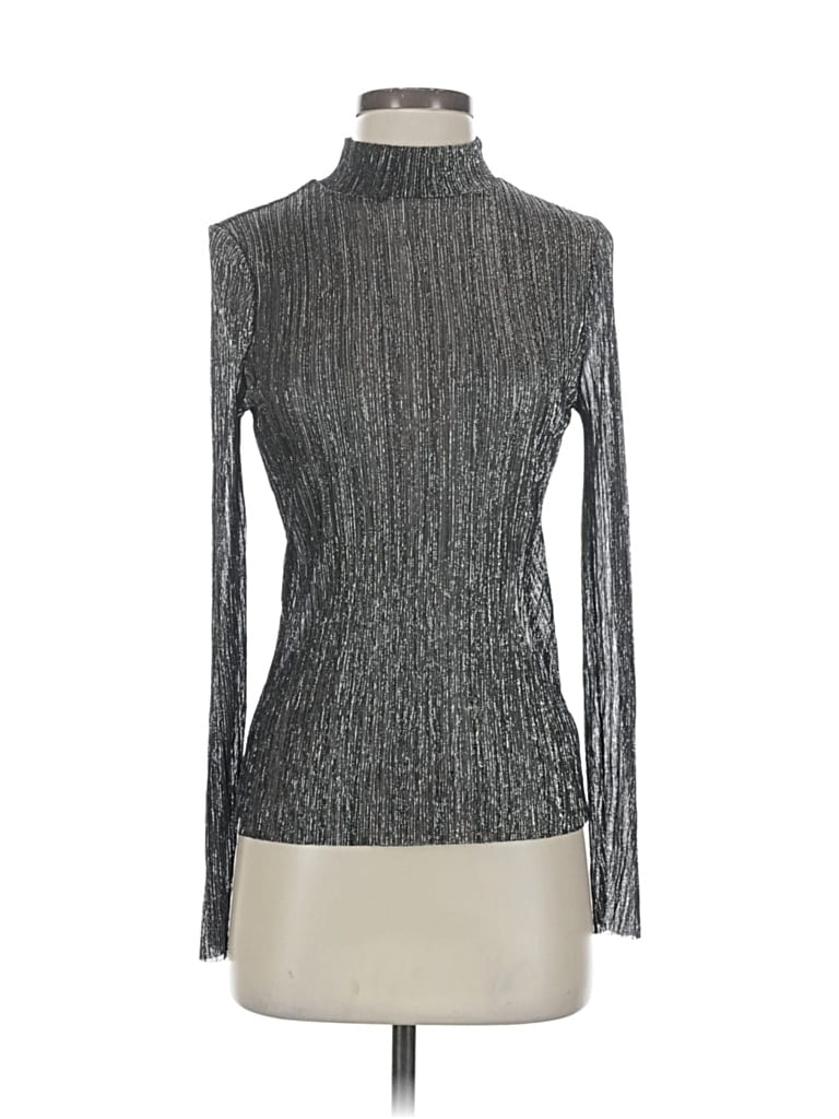 Pre-owned Chelsea28 Long Sleeve Top Silver Metallic Pattern Turtleneck Tops