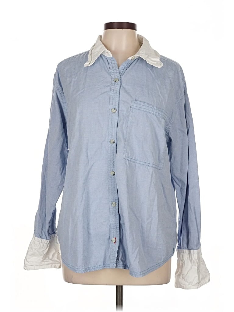 Pre-owned We The Free Long Sleeve Button Down Shirt In Blue