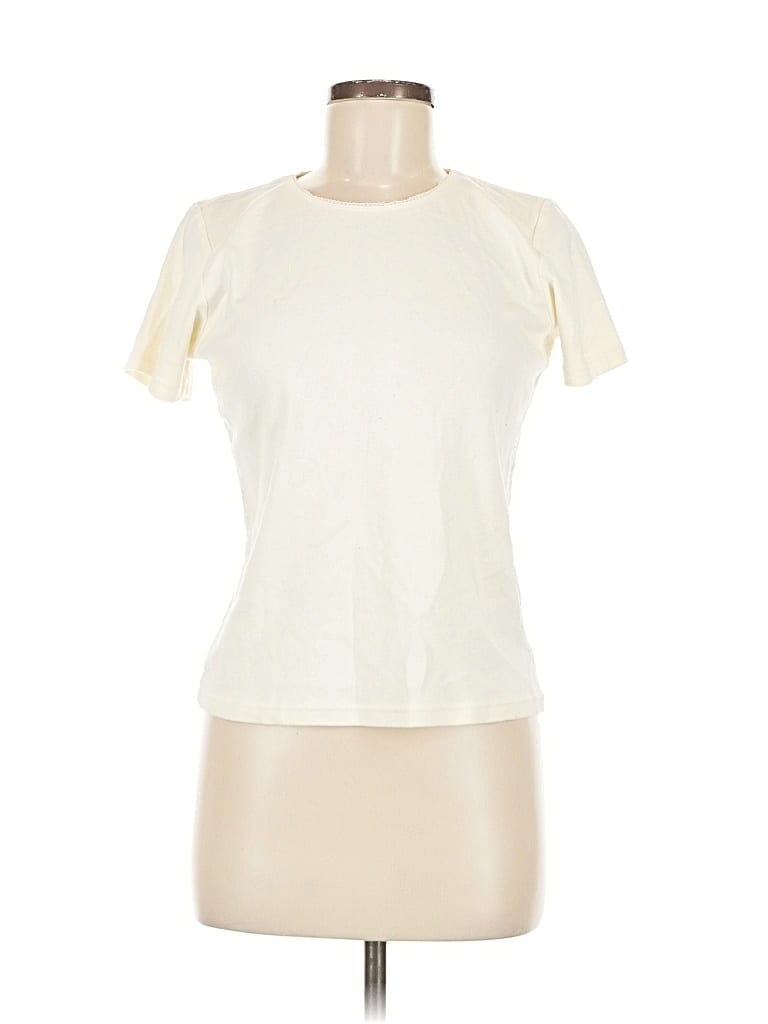 Pre-owned Liz Claiborne Short Sleeve Top Ivory Keyhole Neckline Tops In White
