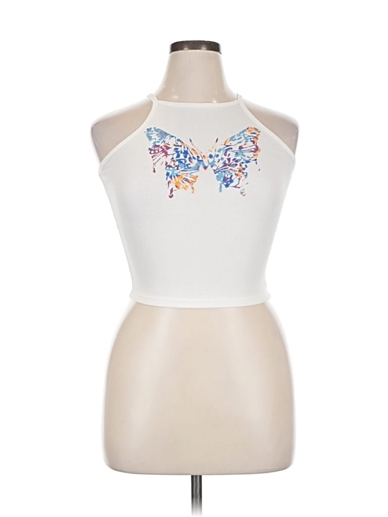 Pre-owned Torrid Tank Top White Graphic Pattern High Neck Tops