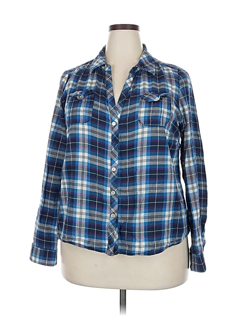 Pre-owned Forever 21 Plus Long Sleeve Button Down Shirt In Blue