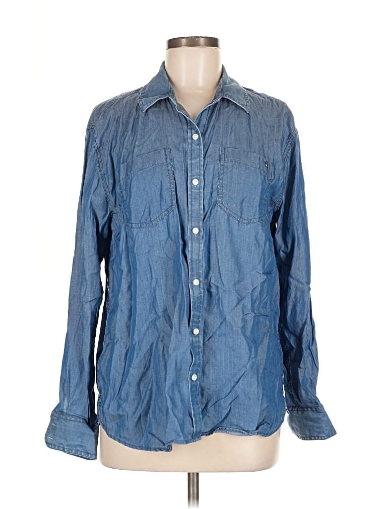 Pre-owned Crown & Ivy Long Sleeve Button Down Shirt In Blue