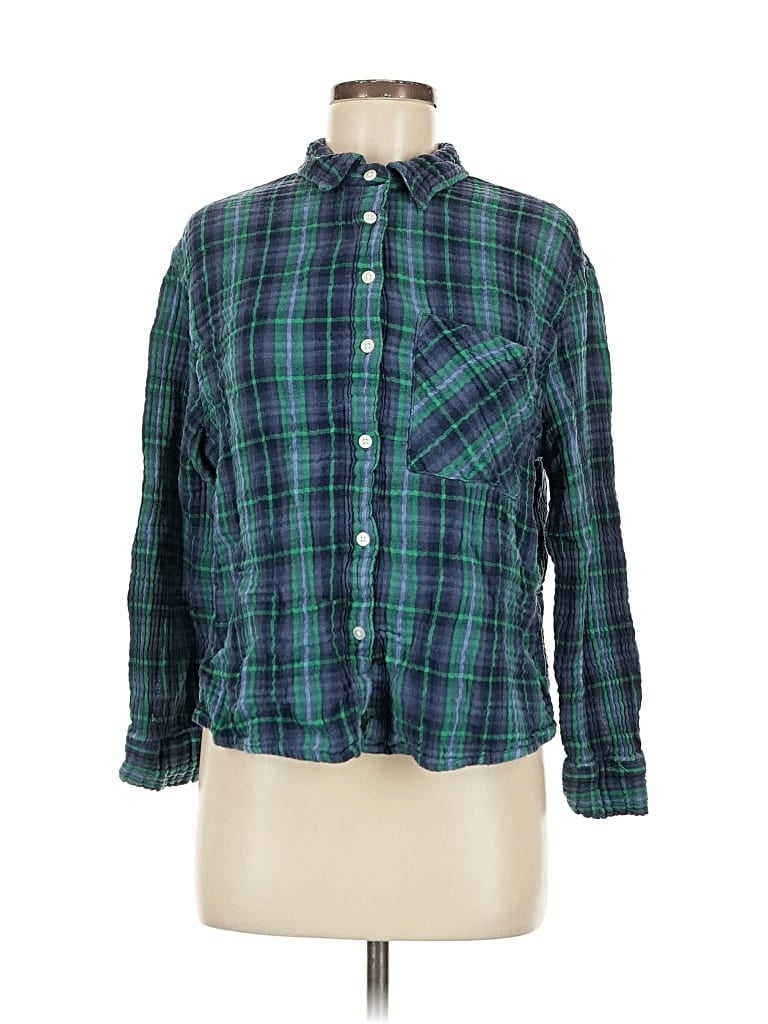 Pre-owned Aerie Long Sleeve Button Down Shirt In Green