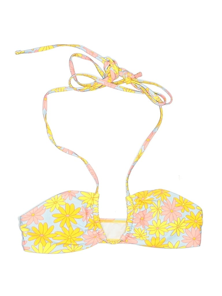 Pre-owned Shein Swimsuit Top Yellow Floral Pattern Swimwear