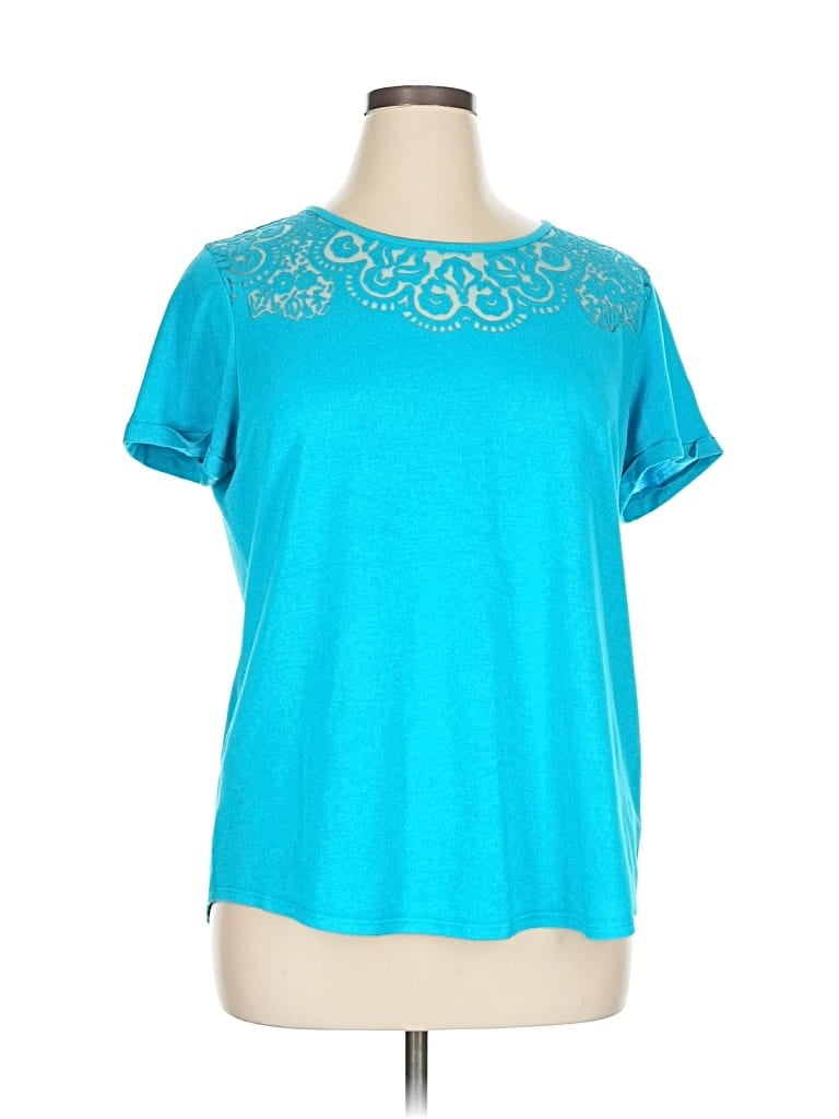 Pre-owned C. Wonder Short Sleeve Top Teal Keyhole Neckline Tops In Blue