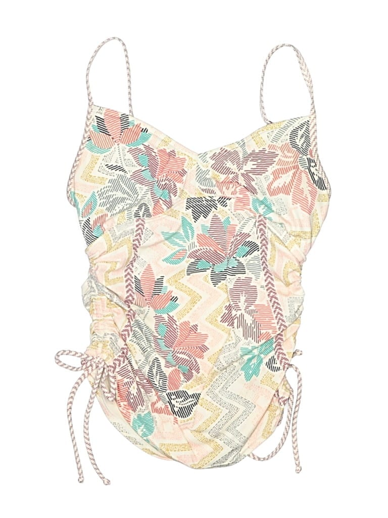 Pre-owned Prana Swimsuit Top Ivory Floral Pattern Swimwear In White