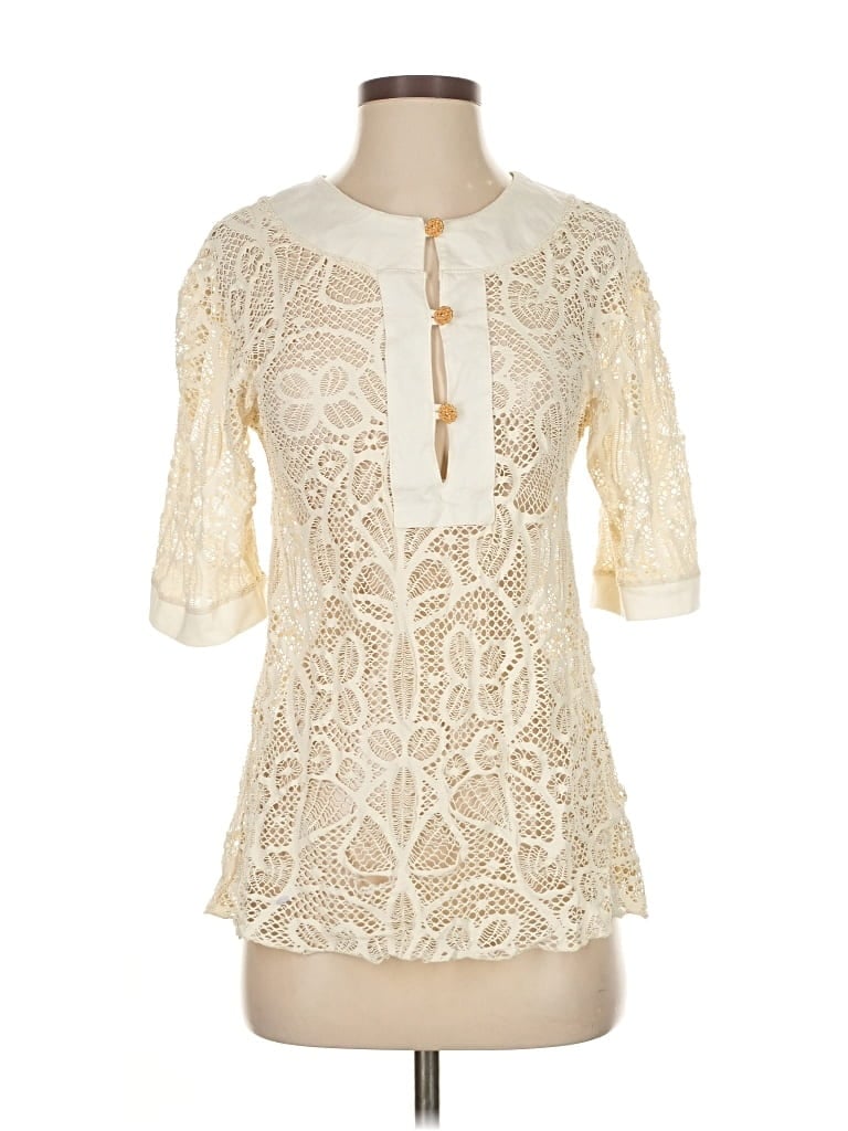 Pre-owned L*space 3/4 Sleeve Blouse In White