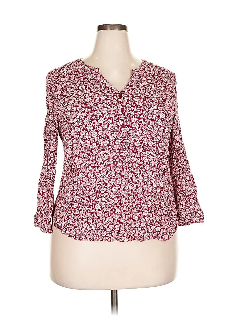 Pre-owned Market & Spruce 3/4 Sleeve Blouse In Burgundy