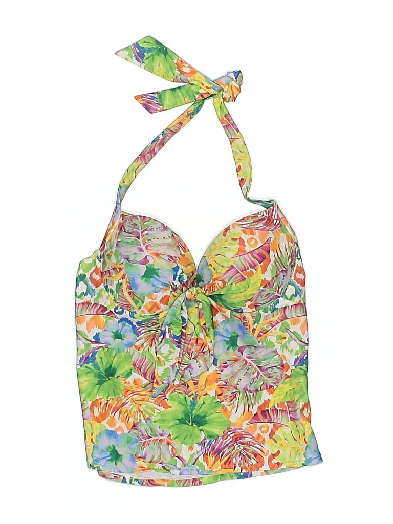 Pre-owned Unbranded Swimsuit Top Green Tropical Pattern Swimwear