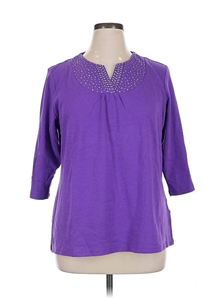 Pre-owned Quacker Factory 3/4 Sleeve Top Purple Keyhole Neckline Tops