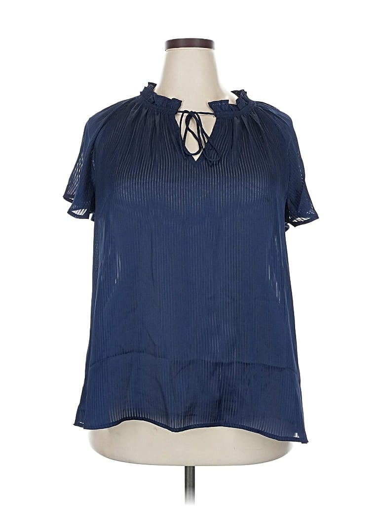 Pre-owned Lane Bryant Short Sleeve Blouse In Blue