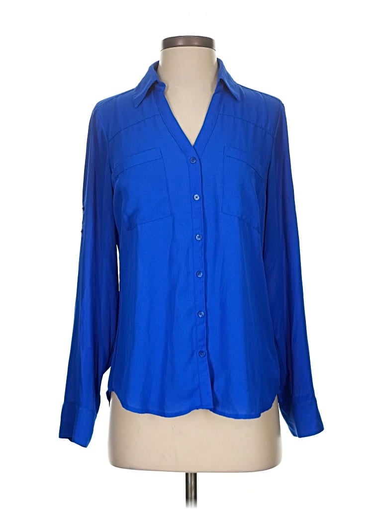 Pre-owned Express Outlet Long Sleeve Blouse In Blue