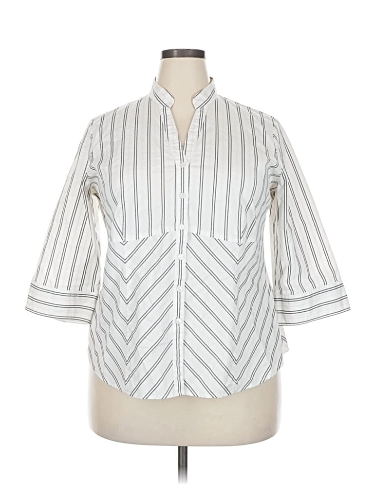 Pre-owned Style & Co 3/4 Sleeve Button Down Shirt In Silver