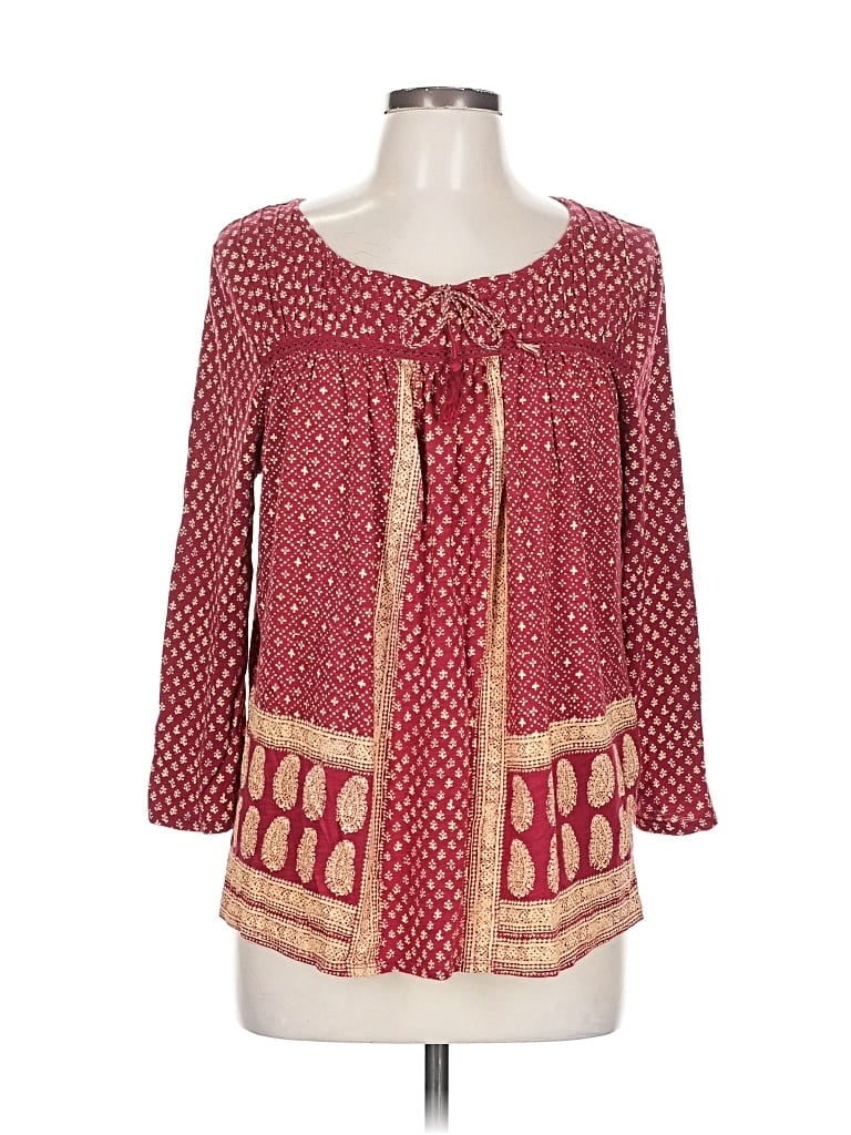 Pre-owned Lucky Brand 3/4 Sleeve Blouse In Burgundy