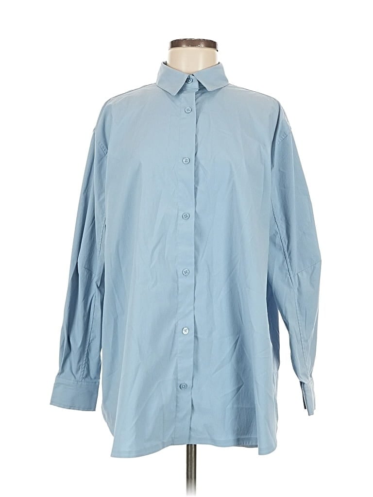 Pre-owned Athleta Long Sleeve Button Down Shirt In Blue