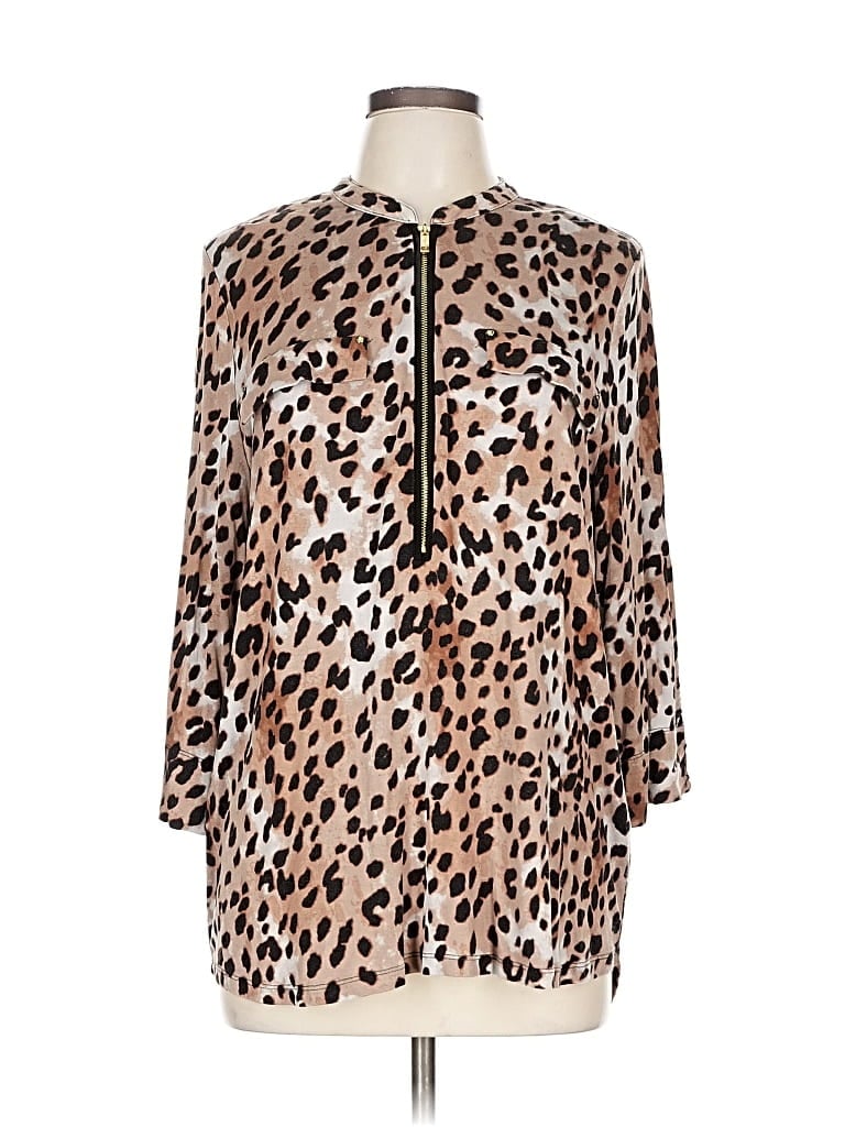 Pre-owned Calvin Klein 3/4 Sleeve Blouse In Brown