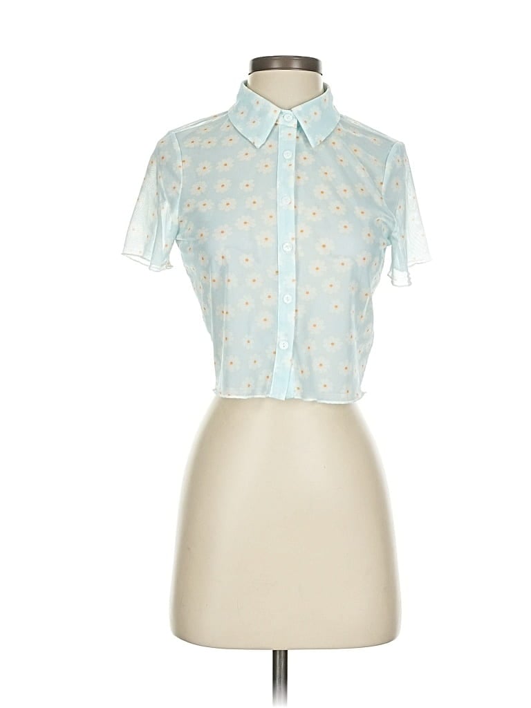Pre-owned Altar'd State Short Sleeve Blouse In Blue