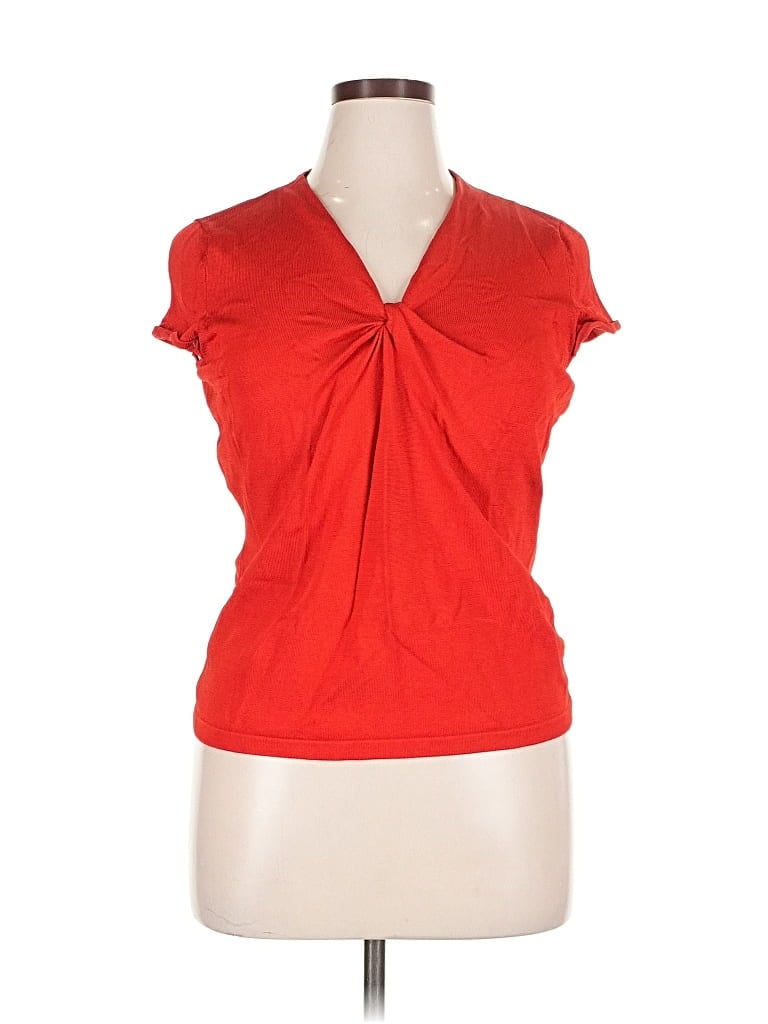 Pre-owned Jones New York Collection Short Sleeve Top Red Keyhole Neckline Tops