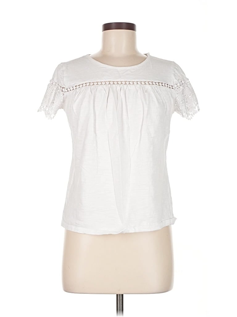Pre-owned By Design Short Sleeve Top White Keyhole Neckline Tops