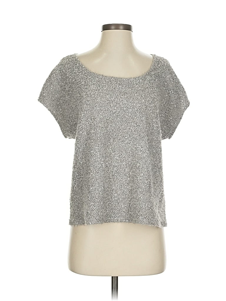 Pre-owned Ella Moss Short Sleeve Top Silver Metallic Pattern Scoop Neck Tops