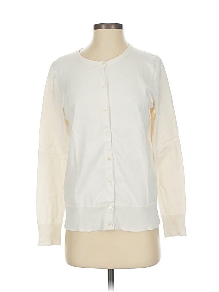 Pre-owned Lands' End Cardigan Sweater In White