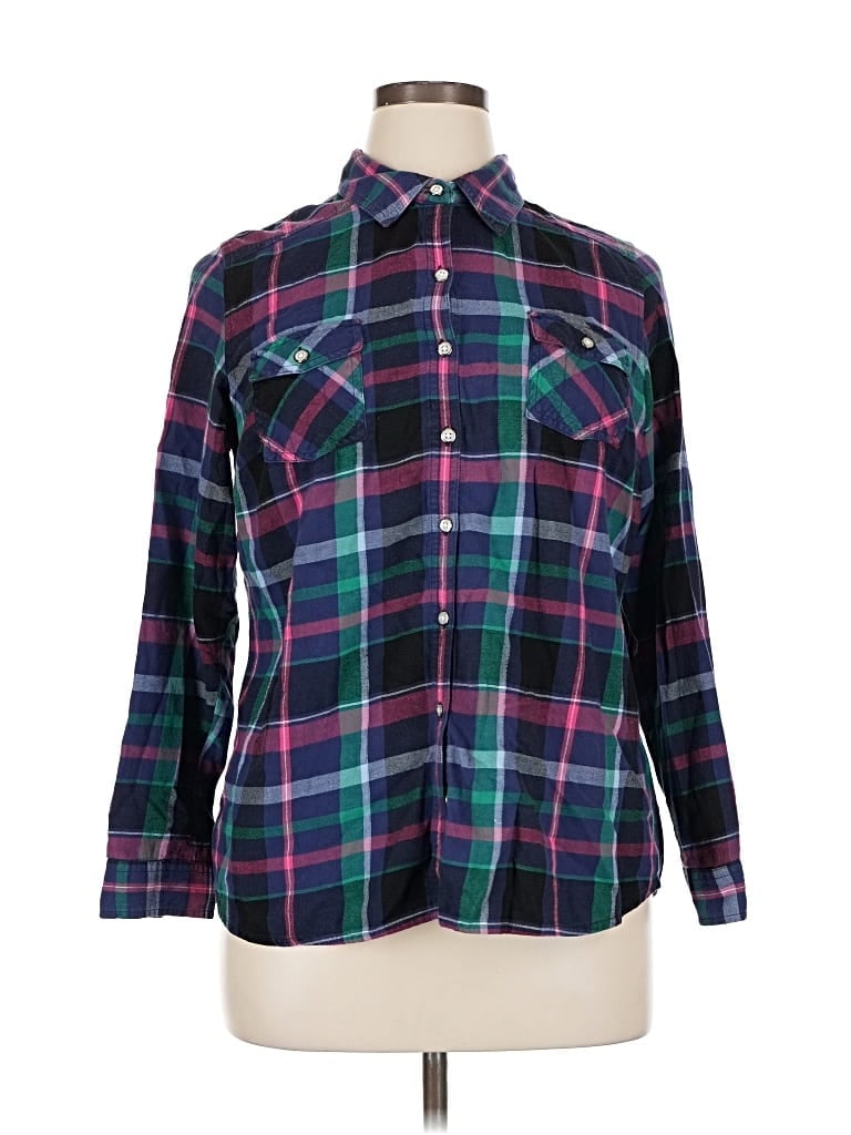 Pre-owned Dressbarn Long Sleeve Button Down Shirt In Blue