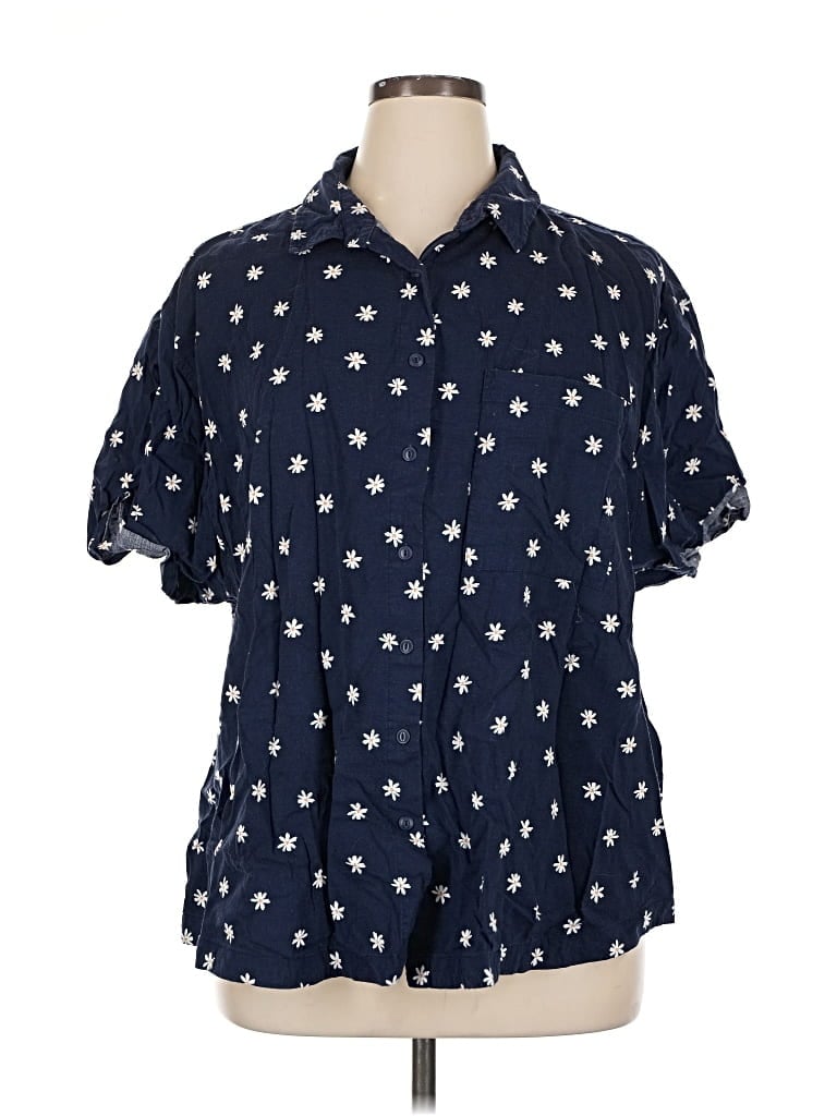 Pre-owned Ava & Viv Short Sleeve Blouse In Blue